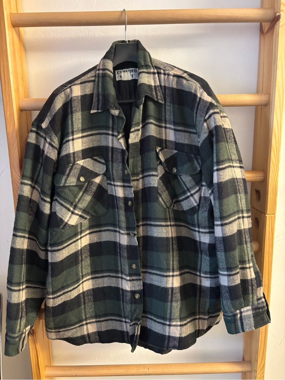 Men's Green Black White Plaid Lightweight Shirt Jacket